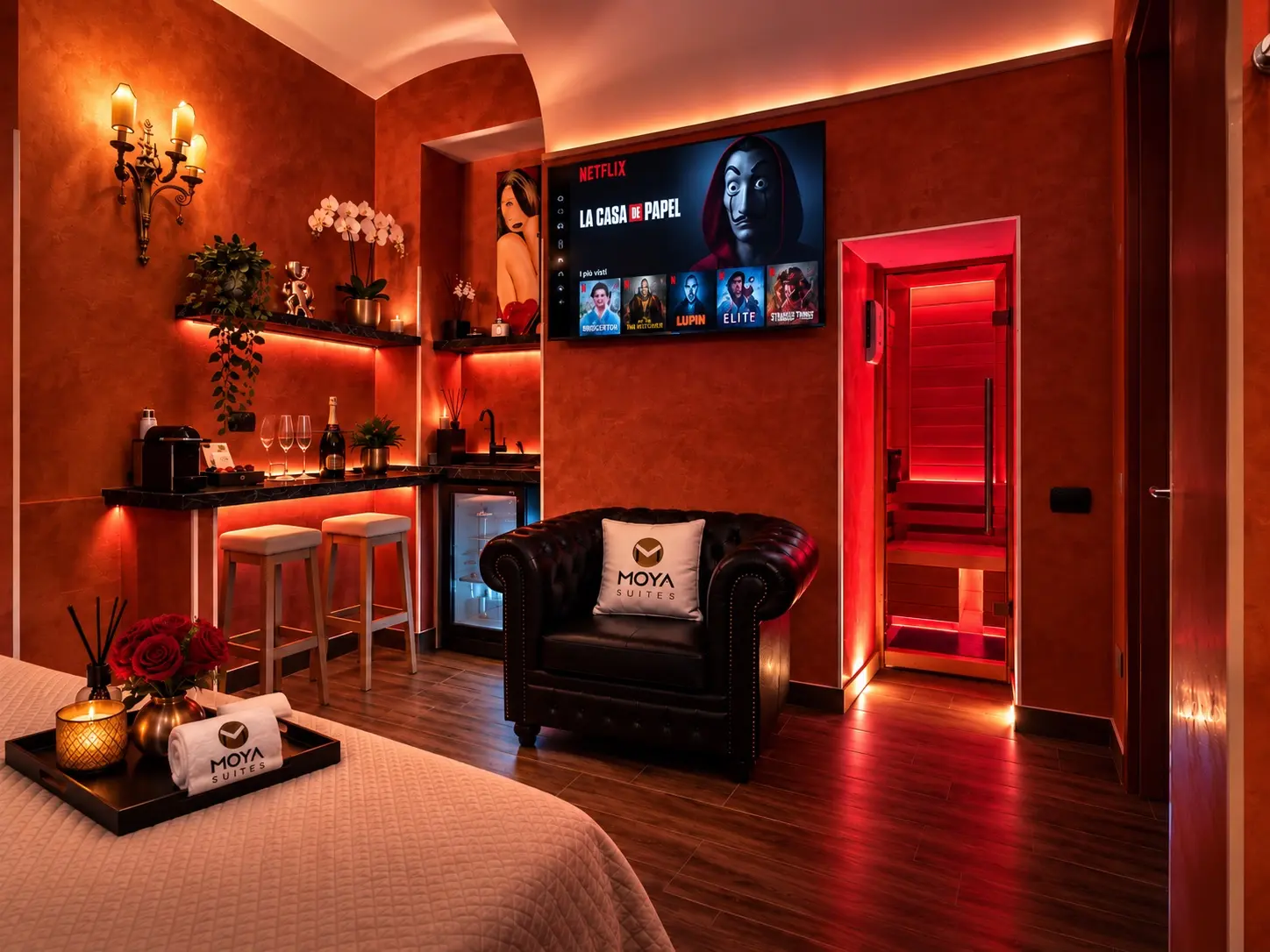 Camera Suite 1 con sauna illuminata